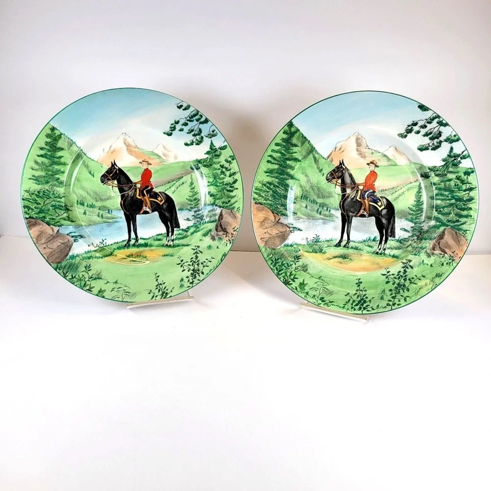 Canadian‎ Mountie Vtg Royal Staffordshire Plates Set of 2 Clarice Cliff 10.5